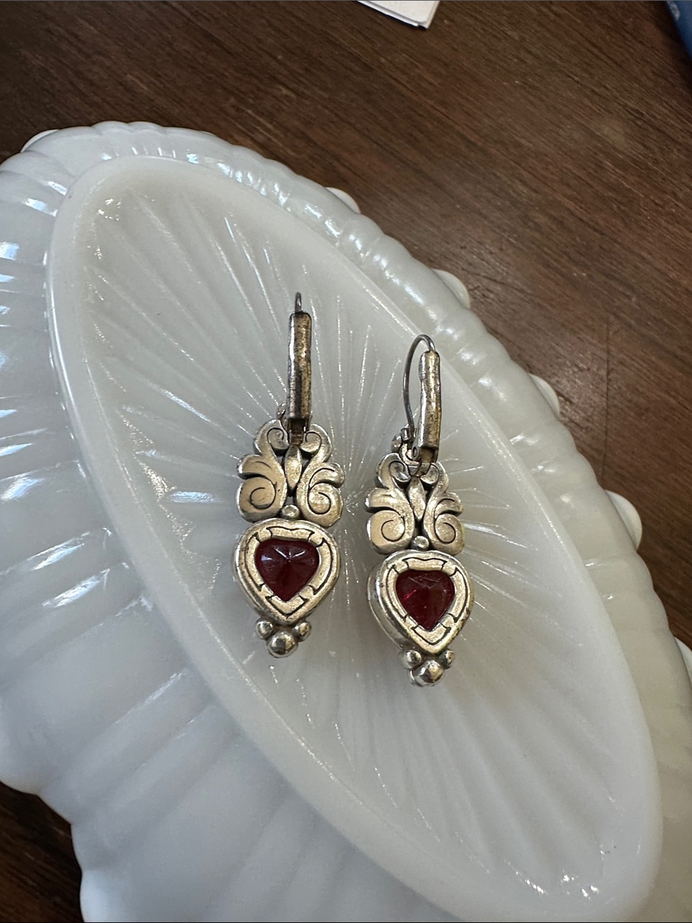 Brighton, endless love , retired Silver Red Heart Drop Earrings - Elegant Design - Picture 2 of 6